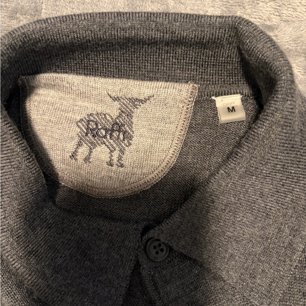 Raffi Men's Extra Fine Marino Wool Mens Charcoal Polo Sweater - Picture 2 of 2